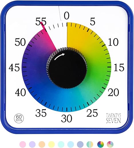 Visual Timer 7.5 inch; 60 Minute 1 Hour Countdown Timer for Kids Classroom Teaching Tool Home Office Meeting, Mechanical Countdown Clock for Exam Time Management Magnetic, Navy Blue with Colorful Disc