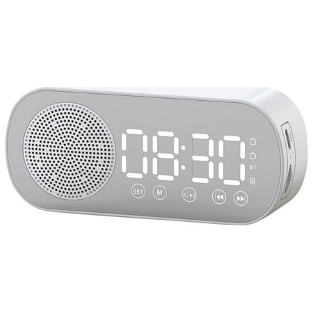 VIVAWM LED Mirror Digital Alarm Clock Big Time Display Table Alarm Clock Wireless Speaker Subwoofer Music Player Support Bluetooth