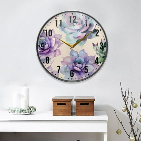 Vivid Floral Flowers Round Wall Clock 9.5 Inch Non-Ticking Silent Battery Operated Clock for Home Kitchen Office School Decor