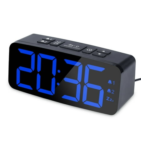 VOCOO Blue LED Digital Desktop Alarm Clock 6.3 Large Display for Bedroom Home