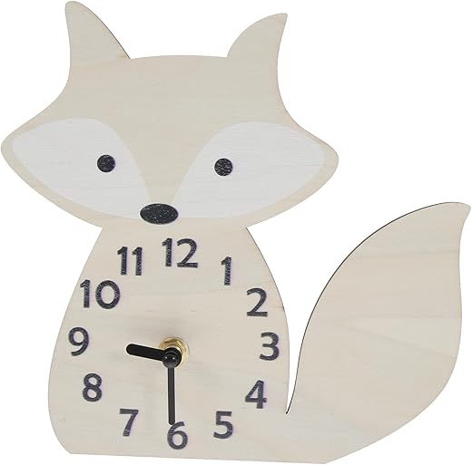 VOSAREA Home Fox Clock Silent Clock Wood Mute Pendulum Clock Cute Wall Clock Cartoon Shaped Hanging Clock for Living Room Bathroom (Battery Not Included) Wooden Wall Clock