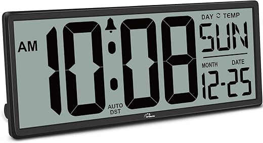 WallarGe 14.5'' Large Digital Wall Clock Battery Operated with Jumbo Numbers, Temperature and Date - Easy to Read and Set, Auto DST