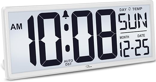 WallarGe Backlight Digital Wall Clock Battery Operated - with Temperature and Date 14.5'' Large Digital Wall Clock, Easy to Read and Set, Auto DST