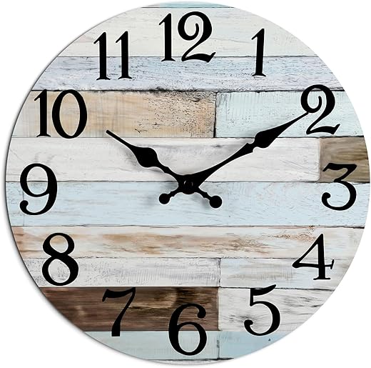 Wall Clock - 10 Inch Silent Non-Ticking Wall Clocks Battery Operated Coastal Country Style Decorative for Living Room, Kitchen, Home,Bathroom, Bedroom, Laundry Room