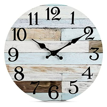 Wall Clock - 10 Inch Silent Non-Ticking Wooden Wall Clocks Battery - Country Retro Rustic Style Decorative Living Room Kitchen Home Bedroom