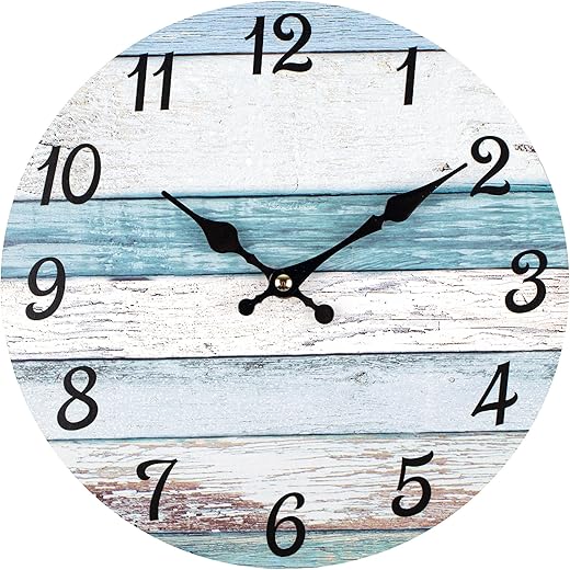 Wall Clock, 10 Inch Battery Operated Clocks Living Room Decor, Silent Non-Ticking Bathroom Wall Clock, Round Country Retro Rustic Style Wall Clock for Home Bedroom Office