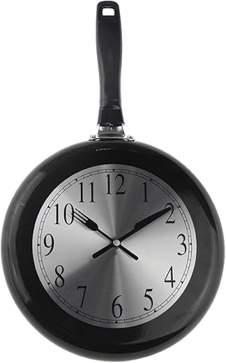 Wall Clock, 10 inch Metal Frying Pan Kitchen Wall Clock Home Decor - Kitchen Themed Unique Wall Clock with a Screwdriver (Black)