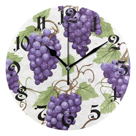 Wall Clock 10 Inch Silent Non-Ticking 8 Grapes Fruit Battery Operated Rustic Retro for Living Room Home Kitchen Bathroom