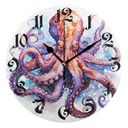 Wall Clock 10 Inch Silent Non-Ticking 8 Octopues Battery Operated Rustic Retro for Living Room Home Kitchen Bathroom