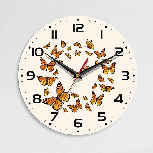 Wall Clock, 10 Inch Silent Non-Ticking Home Kitchen Decor, Battery Operated for Bathroom Bedroom Living Room Office(Brown Butterfly)