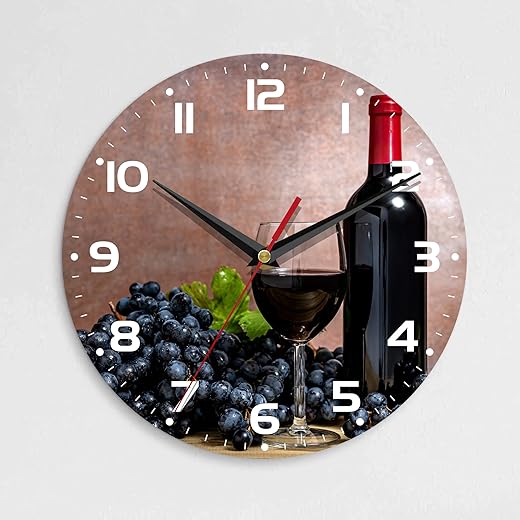 Wall Clock, 10 Inch Silent Non-Ticking Home Kitchen Decor, Battery Operated for Bathroom Bedroom Living Room Office(Red Wine)