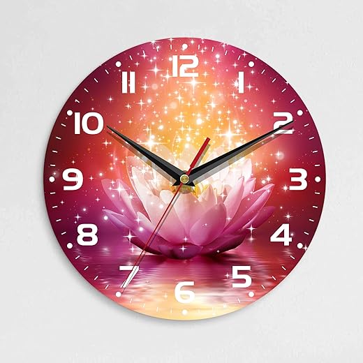 Wall Clock, 10 Inch Silent Non-Ticking Home Kitchen Decor, Battery Operated for Bathroom Bedroom Living Room Office(Magic Lotus Flower)