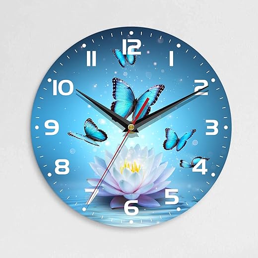 Wall Clock, 10 Inch Silent Non-Ticking Home Kitchen Decor, Battery Operated for Bathroom Bedroom Living Room Office(Magic Lotus Flower Butterfly)