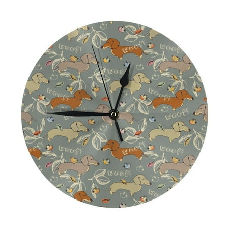 Wall Clock 10 Inch Silent Non-Ticking Modern Clocks Battery Operated - Dachshund Dog Puppy Bird Wall Clock Decorative for Living Room Bedroom Kitchen Office Classroom