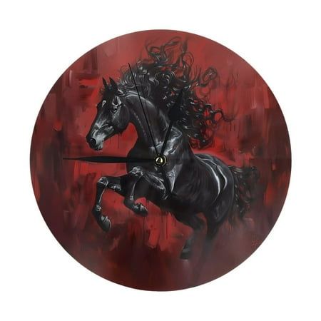 Wall Clock 10 Inch Silent Non-Ticking Modern Clocks Battery Operated - Black Stallion On Red Canvas Wall Clock Decorative for Living Room Bedroom Kitchen Office Classroom