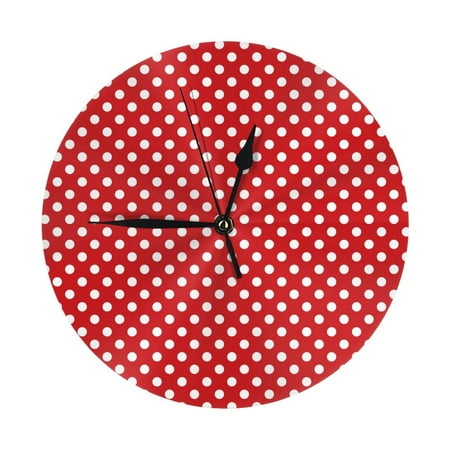 Wall Clock 10 Inch Silent Non-Ticking Modern Clocks Battery Operated - Red Polka Dot Wall Clock Decorative for Living Room Bedroom Kitchen Office Classroom