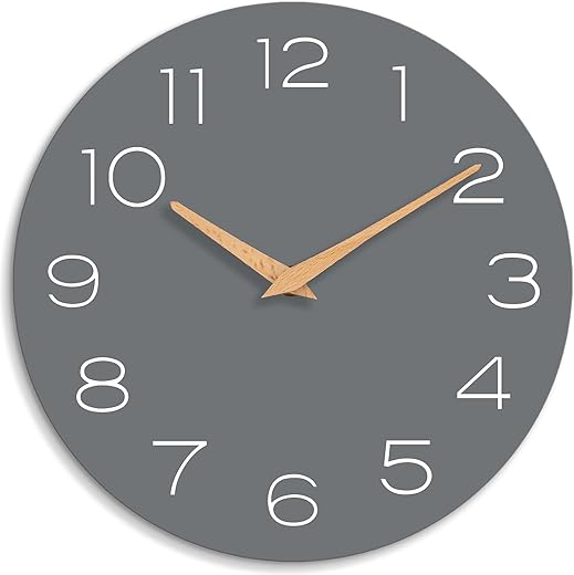 Wall Clock, 12 Inch Wall Clocks Battery Operated Silent Non-Ticking, Grey Wooden Wall Clocks for Bedroom, Kitchen, Home, Living Room, Office, School (Gray)