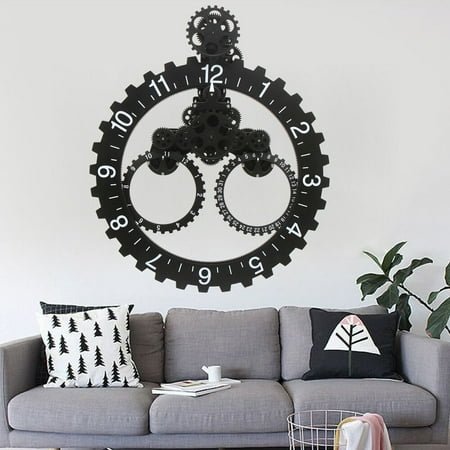 Wall Clock 27 Industrial Black Metal Gear Mechanical Moving Gear Wall Clock ]