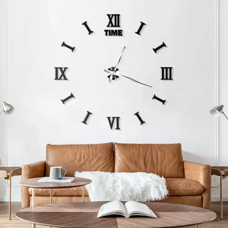 Wall Clock 3D DIY XXL Mute Acrylic Wall Clock Modern Designer Wall Clock 3D Wall Clock Home Office School Decoration huge 80-120cm, black,