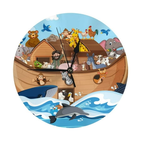 Wall Clock, Animals on Noah's Ark Floating Wall Clocks Battery Operated Silent Kitchen Office Wall Clock Decorative, Wall Clock for Living Room School Classroom Bedroom Home Decor