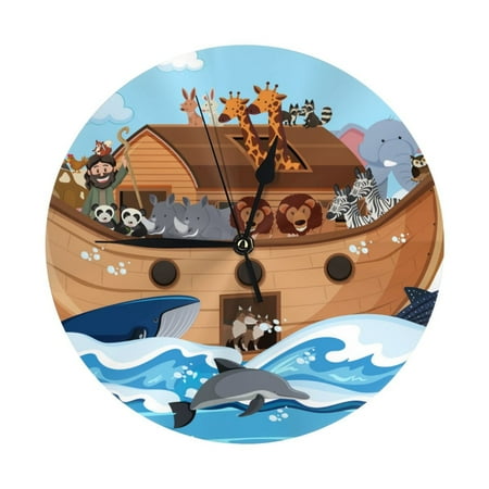 Wall Clock, Animals on Noah's Ark Wall Clocks Battery Operated Silent Kitchen Office Wall Clock Decorative, Wall Clock for Living Room School Classroom Bedroom Home Decor