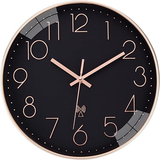 Wall Clock, Atomic Wall Clock, 12 Inch Wall Clocks Battery Operated, Modern Wall Clock, Analog Wall Clocks for Kitchen, Office Classroom Living Room (Black)