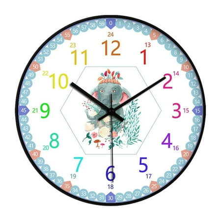 Wall Clock Battery Operated Einfach zu installieren Teaching Clock Time Non Ticking Colorful for Living Room Children Parents Classroom Teachers Elephant shape