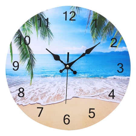 Wall Clock Beach Clock Mute Hanging Decorative Round Coastal Scenery Designed Watch Party Number Timer Dial Favors