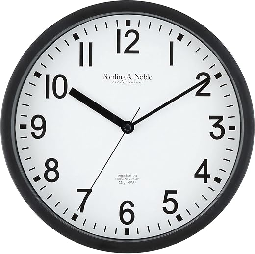 Wall Clock (Black) Modern Round Battery Operated Easy to Read, Hang & Operate, Quality Quartz Movement No Ticking, Light Weight, Perfect for Home Office/Den/Study/School/Kitchen/Kid’s Room