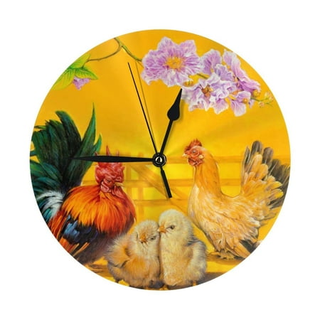 Wall Clock, Chicken Family Rooster Wall Clocks Battery Operated Silent Kitchen Office Wall Clock Decorative, Wall Clock for Living Room School Classroom Bedroom Home Decor