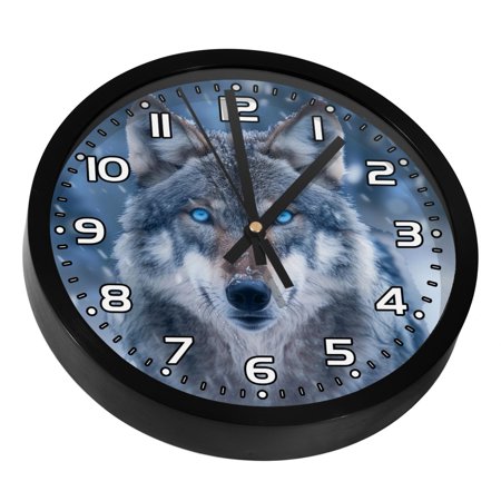 Wall Clock Clocks for Bedroom Battery Operated Round Silent Clock 9.8 in Wolf Moon in Winter Forest