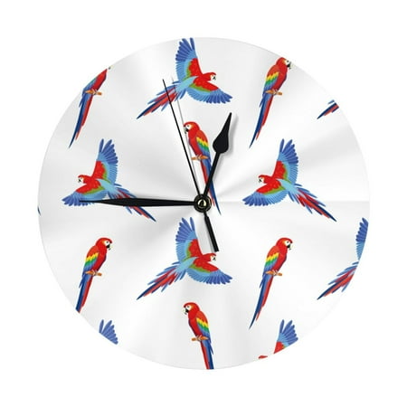 Wall Clock, Colorful Cute Macaw Parrot Wall Clocks Battery Operated Silent Kitchen Office Wall Clock Decorative, Wall Clock for Living Room School Classroom Bedroom Home Decor