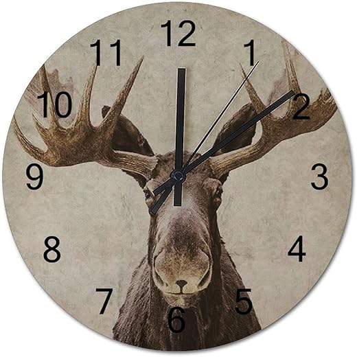 Wall Clock Decorative Partner Moose Print 10 Wall Clock Silent Non-Ticking Battery Operated Easy to Read Decorative for HomeOfficeKitchenBedroomLiving Room, 10×10