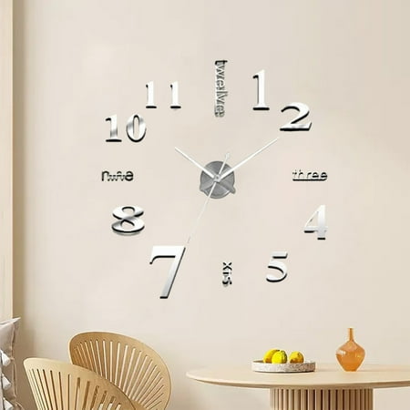 Wall Clock Design Mirror Surface Wall Decorative Sticker Watches , large Wall Clocks for Living Room Decor DIY Wall Clock Wall Clock Peel and Stick Wallpaper Boho, Wall Decals Clearance Under $5.00