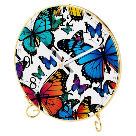 Wall Clock, Desk Clock, Round Clock, Personalized Gift for Mom, Clock for Bedroom, Living Room, Mother's Day Gifts, Birthday Gift, Colored Butterfly Art