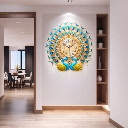 Wall Clock Double Peacock Wall Clock Modern Design Creative Digital Watch Home Decor Clock Wall Living Room Bedroom Silent Wall Clocks