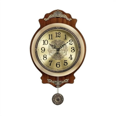 Wall Clock European Classical Luxury Copper Wall Clock Hanging Living Room Quartz Clock with Pendulum Clock Suitable for living rooms and study rooms