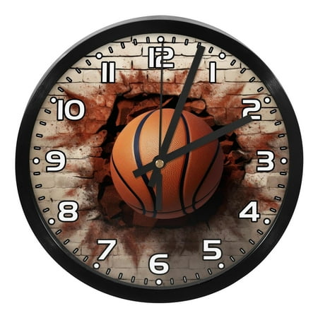 Wall Clock For Bedroom Round Silent Clock 9.8 in,3D Pattern Basketball Wall