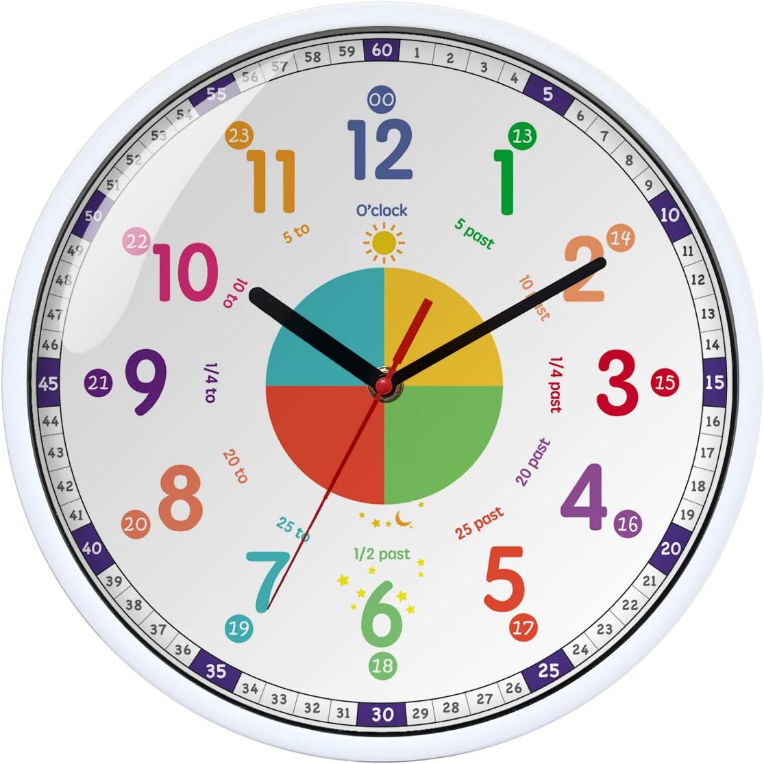 Wall Clock for Kids with Silent Non Ticking Sweep Quartz Mechanism - Easy to Read & Learn to Tell Time,Quiet Child Wall Clock Perfect for Parents and Teachers, Kids Bedroom or Classroom