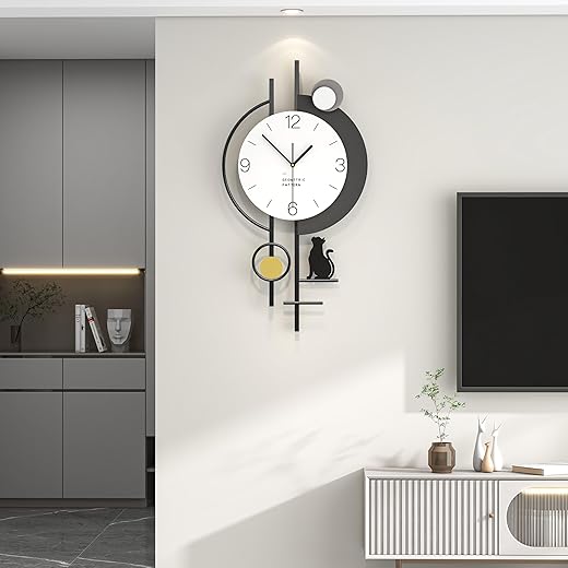 Wall Clock for Living Room Decor Decorative Wall Clock Silent Quartz Battery Operated Large Wall Clock for Living Room,Kitchen,Home,Bathroom,Bedroom Black Cat Wall Decor 13x24in