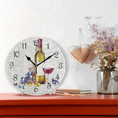 Wall Clock Grape Wine Red Bottle Silent Non-Ticking Decorative Wall Clocks