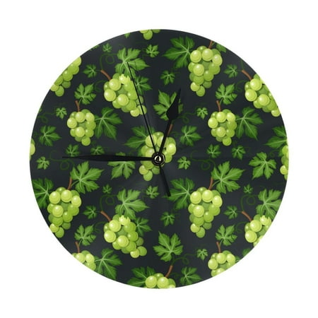 Wall Clock, green leaf Grape Wall Clocks Battery Operated Silent Kitchen Office Wall Clock Decorative, Wall Clock for Living Room School Classroom Bedroom Home Decor