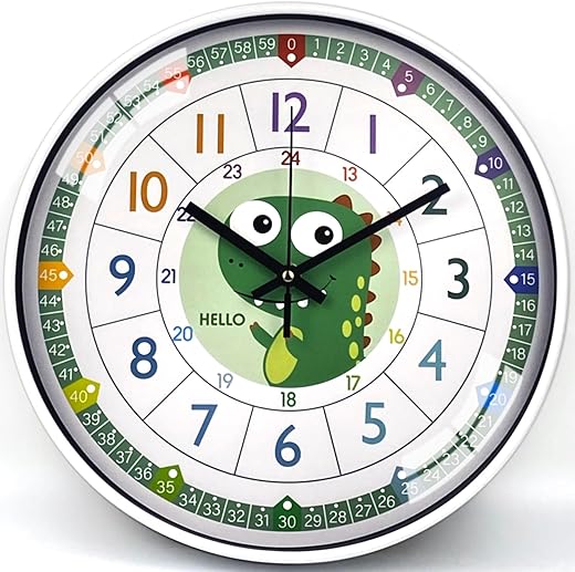 Wall Clock, Kids Wall Clock,12 Inch Easy to Read Silent Non-Ticking Colorful Battery Operated Clock,for Living Room, Bedroom,Classroom, Kitchen,Office, Best Gift (Dinosaur)