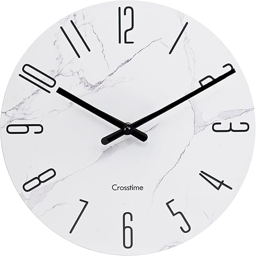 Wall Clock Large 16 Inch - Marble White Glass Modern Wall Clocks Battery Operated Silent Non-Ticking for Living Room Bathroom Kitchen Home Decor - House Warming Gifts