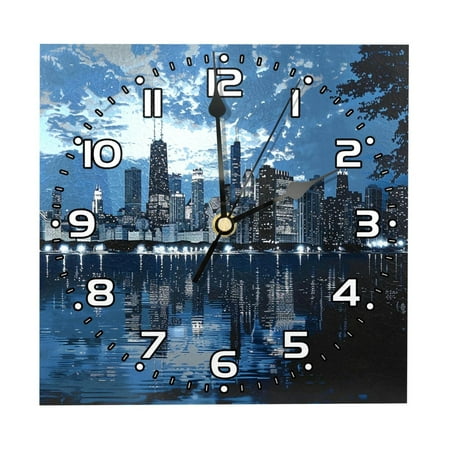 Wall Clock Modern Clocks Battery Operated Square Silent Clock 7.87 in City River Landscape Night