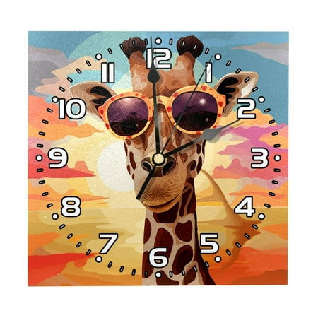 Wall Clock Modern Clocks Battery Operated Square Silent Clock 7.87 in Desert Giraffe Glasses