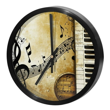 Wall Clock, Modern Small Wall Clocks Battery Operated, Silent Non-Ticking Analog Classic for Office, Home, Bathroom, Kitchen, Bedroom, Musical Notes Music Art Piano Golden Retro