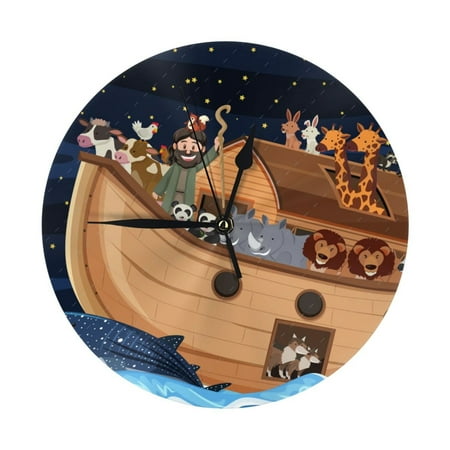 Wall Clock, Ocean Scene with Noah's Ark Wall Clocks Battery Operated Silent Kitchen Office Wall Clock Decorative, Wall Clock for Living Room School Classroom Bedroom Home Decor