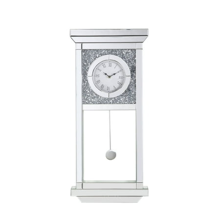 Wall Clock, Pendulum Wall Clock with Mirrored and Faux Diamonds, Grandfather Wall Clock for Living Room Apartment Entryway, Sliver 01