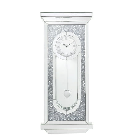 Wall Clock, Pendulum Wall Clock with Mirrored and Faux Diamonds, Grandfather Wall Clock for Living Room Apartment Entryway, Sliver 02